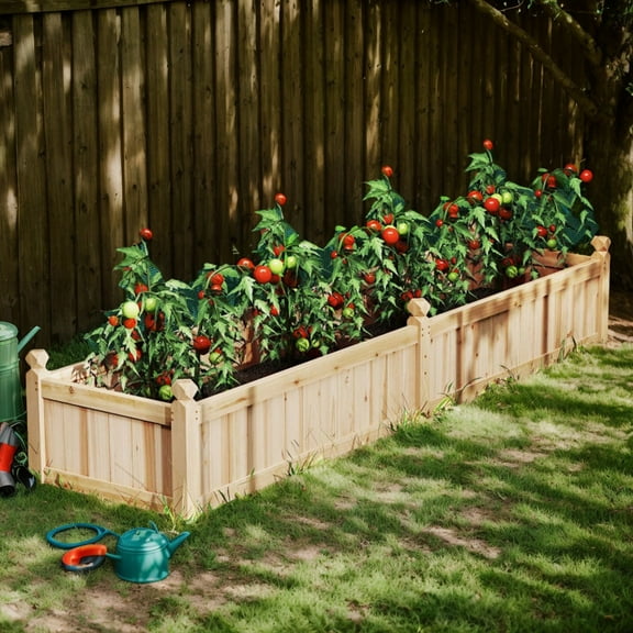 GVN Garden Bed Planter, Raised Garden Bed,91 x 24 x 16 Inch Divisible Planter Box with Corner Drainage and Non-woven Liner for Growing Vegetables-Natural