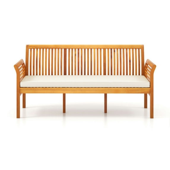 GVN Garden Benches,Outdoor Bench Seat62.5 Inches Patio 3-Seat Wood Bench with Soft Seat Cushions-White