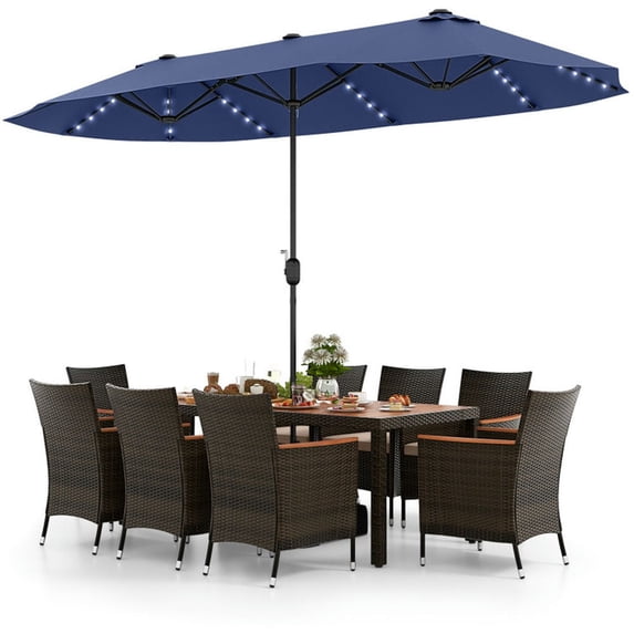 GVN Garden Dining Sets,Patio Table Sets,11 Pieces Patio Dining Set with 15 Feet Double-Sided Patio Umbrella and Base-Navy