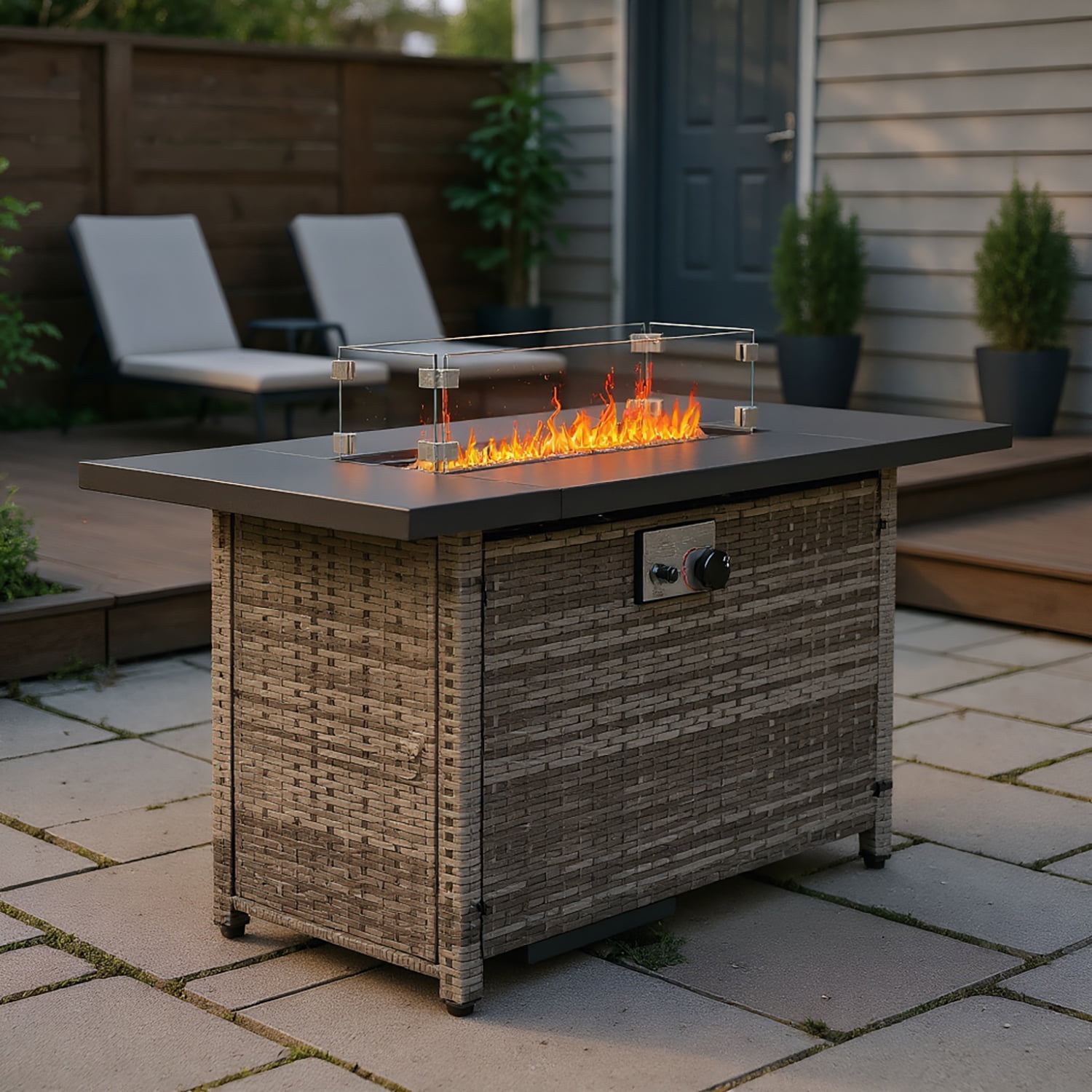 GVN Garden Fire Pit Table, Outdoor Fire Pit Table, 43" Fire Table，50000 BTU Gas Firepit with Volcanic Stone Black