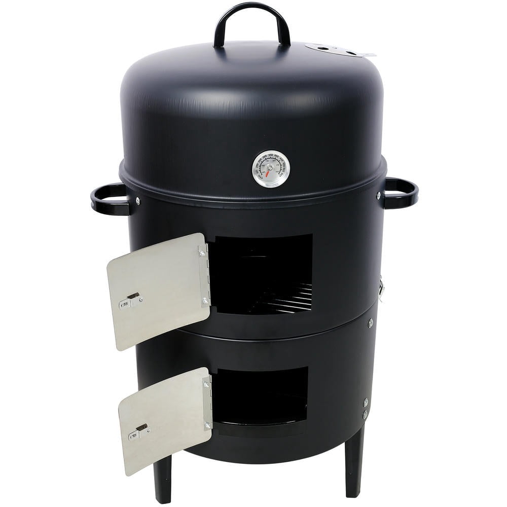 GVN Garden Grill, Patio Backyard Barbecue Grill,17 Inch Steel Charcoal Smoker, Heavy Duty Round BBQ Grill for Outdoor Cooking, Black