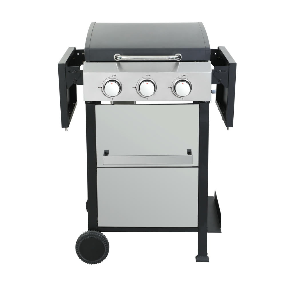 GVN Garden Grill, Patio Backyard Barbecue Grill,3-Burner Propane Gas BBQ Grill, SS Plancha, 36900BTU Output With Wire Enamel Cooking Grids