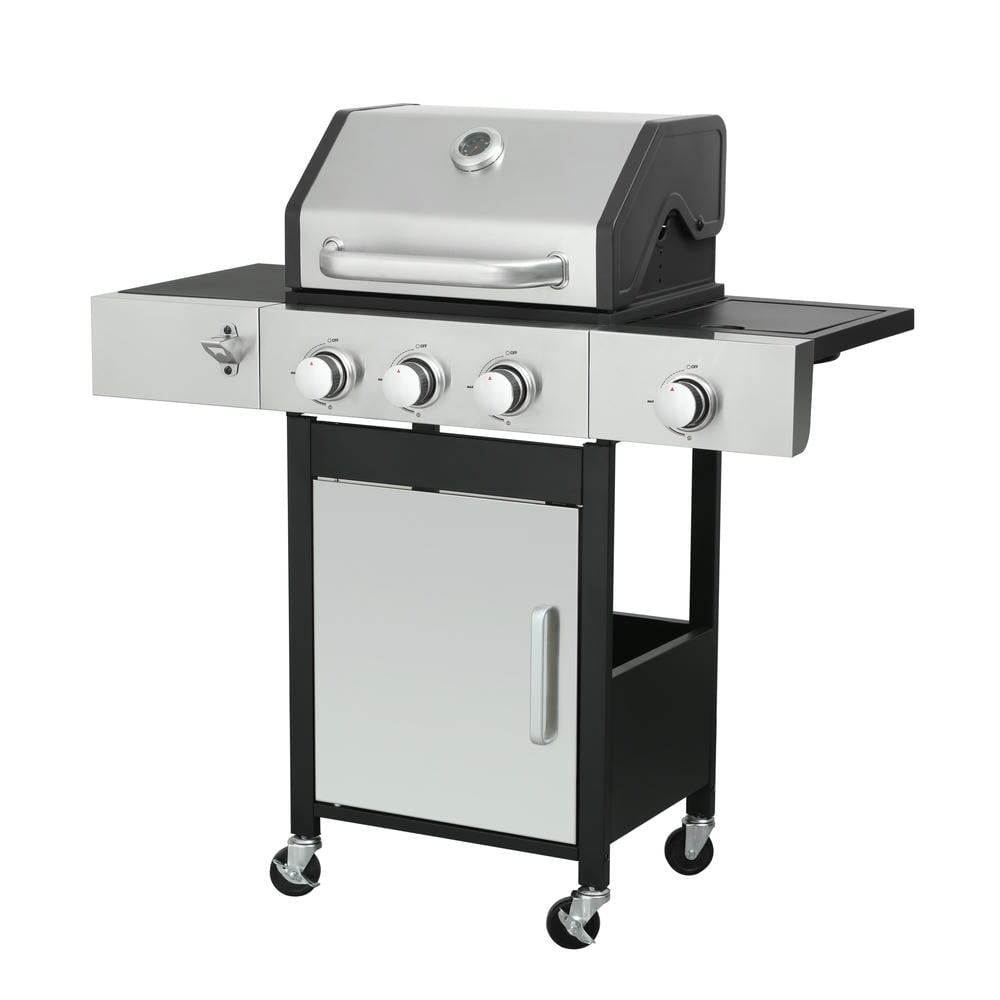 GVN Garden Grill, Patio Backyard Barbecue Grill,3-Burner Propane Gas BBQ Grill with Side Burner, 37230BTU Output With Enameled Cast Iron Cooking Grids