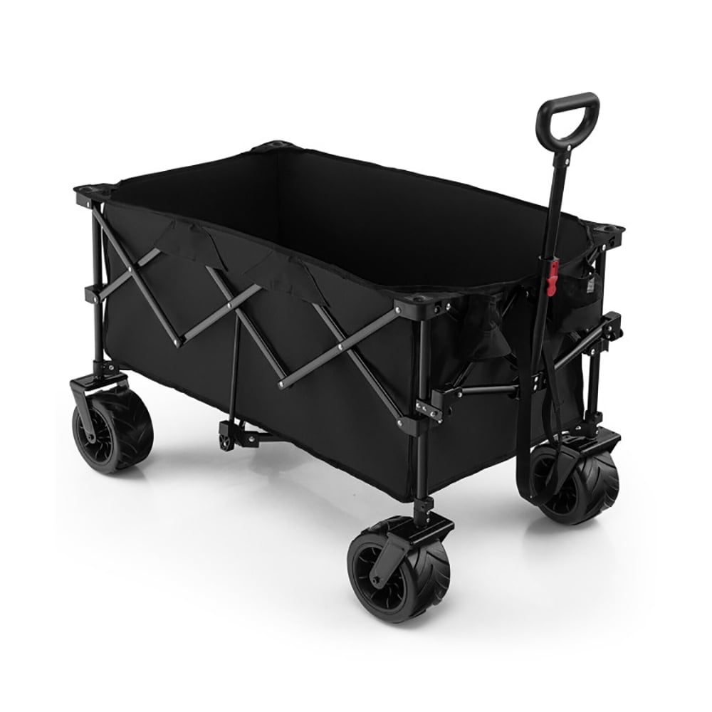 Black Collapsible Steel Frame Utility Wagon with Adjustable Handle