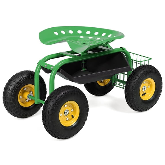 GVN Garden Wagon Cart,Utility Grocery Wagon,Red/Green Garden Cart Rolling Work Seat With Heavy Duty Tool Tray Gardening Planting-Green
