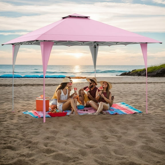 GVN Gazebo, Outdoor Pergola,Sun Shade Canopy,13 X 13 FT Pop up Gazebo with Portable Carrying Bag 8 Stakes and 4 Wind Ropes-Pink