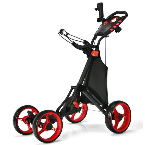 GVN Golf Push Carts, Golf Carts,Golf Pull Cart for Golf Clubs,Golf Push Pull Cart with Foot Brake-Red