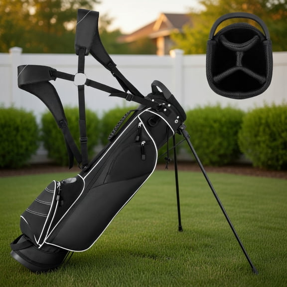 GVN Golf Stand Bag, Lightweight Golf Bag,Golf Stand Cart Bag with 4 Way Divider Carry Organizer Pockets-Black