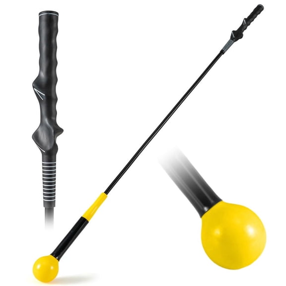 GVN Golf Swing Trainer Warm up Practice Stick with Weighted Head Practical Grip Training Auxiliary Tool, Yellow