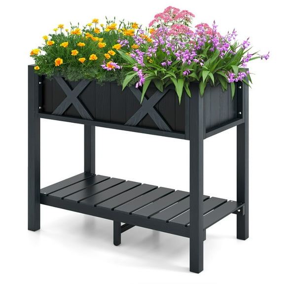 GVN HIPS Raised Garden Bed Poly Wood Elevated Planter Box-Black, Outdoor Wooden Elevated Raised Garden Bed for Patio or Yard Gardening