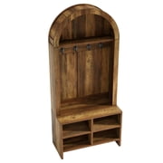 GVN Hall Tree with Arched Design, Bench Seat and Shoe Storage, 70.87 Inch Entryway Furniture for Coat Rack, Foyer Mudroom and Organizer, Brown