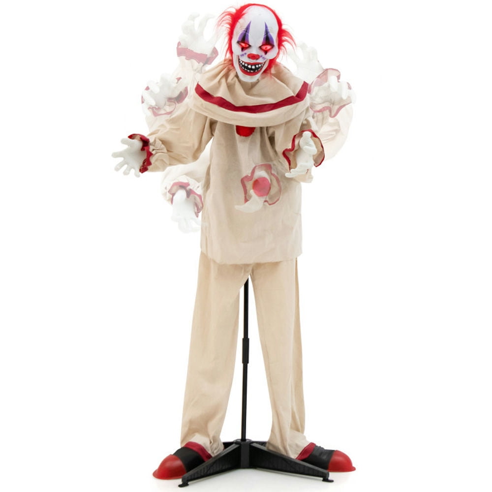5 FT Beige Plastic Animatronic Killer Clown with LED Eyes