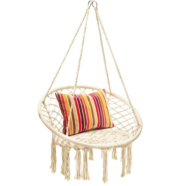 GVN Hammock Chair Cotton Rope Handwoven Hanging Chair, Hanging Hammock Chair, Use Indoor, Outdoor, Chair, Patio, Porch, Garden, Meditation