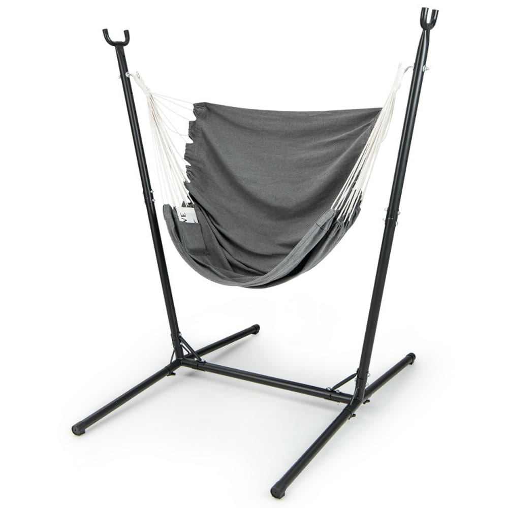 GVN Hammock Chair with Stand 6-Position Adjustable Height and Side Pocket-Gray
