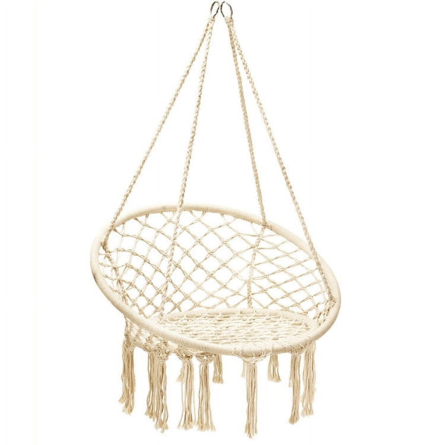 Natural Cotton Macrame Hanging Hammock Chair with Fringe Tassels