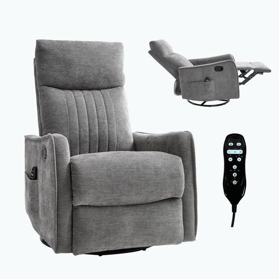GVN Heat Massage Reclining Sofa Chair with Chenille Fabric, Home Reclining Seating with Rocker and Swivel for Living Room, Dark Grey