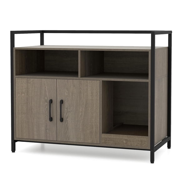 GVN Hidden Cat House with Double Doors and Scratch Cardboard, Cat Shelter for Indoor, Living Room, Home Office, Oak