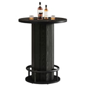 GVN Home Bar Table, Bar Coffee Bar Table,Round Bar Table, 39.4" H Wood Bistro Pub Table with Metal Ring Footrest, BlackOnly Table