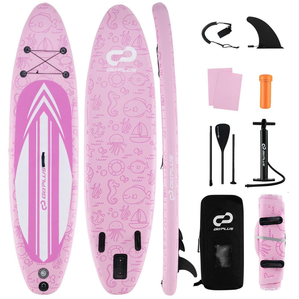GVN Inflatable Soft Top Surfboard with 3 Fins and Backpack, Small Surfboard for Party, Pink