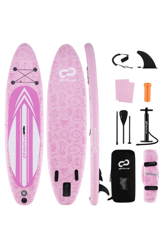 Inflatable Soft Top Surfboard with 3 Fins and Backpack, Small Surfboard for Party, Pink