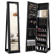 GVN Jewelry Armoires,Standing Lockable Jewelry Storage Organizer with Full-Length Mirror-Black