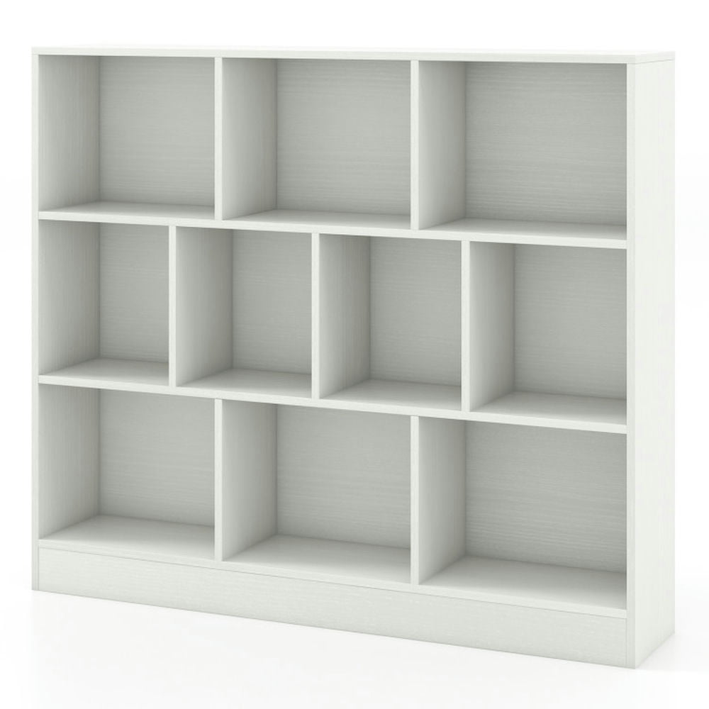 GVN Kids Bookshelf Bookcase, Toy Storage Organizer,41 inches Wooden Toy Storage Organizer with 10 Cubes for Kids-White