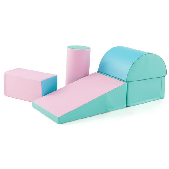 GVN Kids Climb & Crawl Soft Foam Block Activity Play, 5-Piece Kids Climb and Crawl Activity Playset-Green