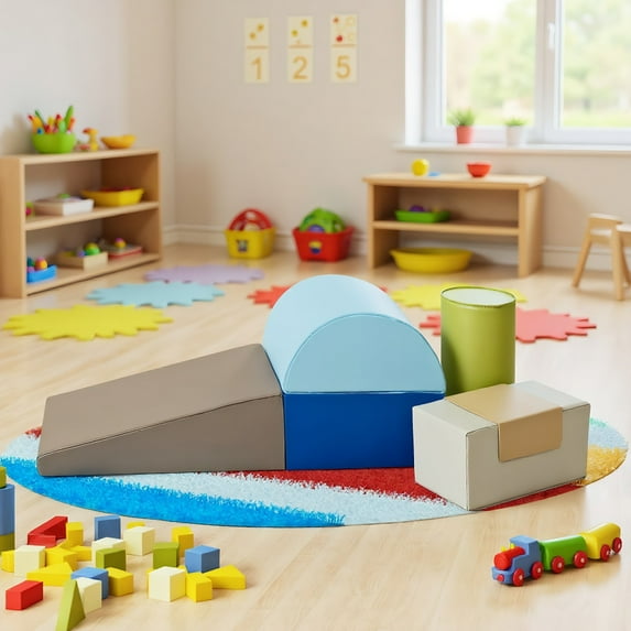 GVN Kids Climb & Crawl Soft Foam Block Activity Play, 6 Piece Climb Crawl Play Set Indoor Baby Toddler-Gray