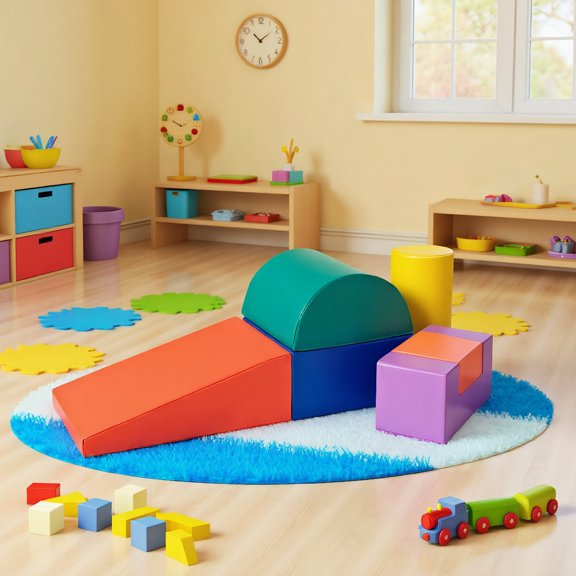 GVN Kids Climb & Crawl Soft Foam Block Activity Play, 6 Piece Climb Crawl Play Set Indoor Kids Toddler -Red