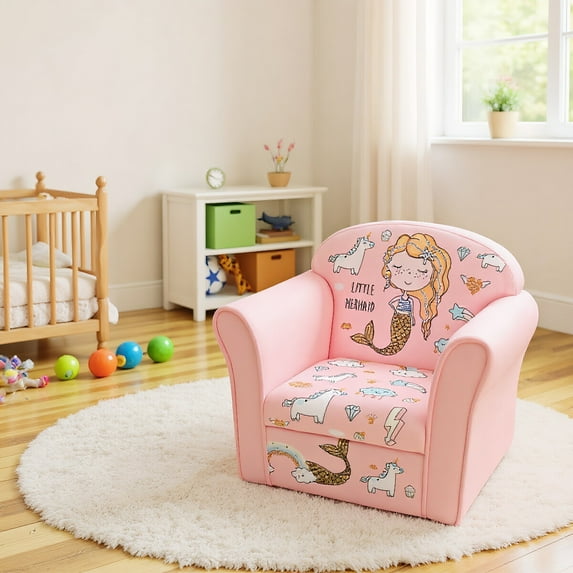 GVN Kids Mermaid Armrest Couch Upholstered Sofa, Bedroom Chair for Kids