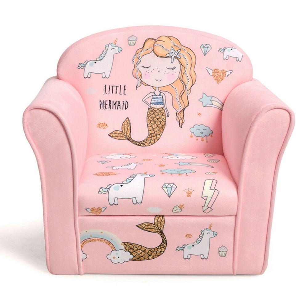 GVN Kids Mermaid Armrest Couch Upholstered Sofa, Bedroom Chair for Kids