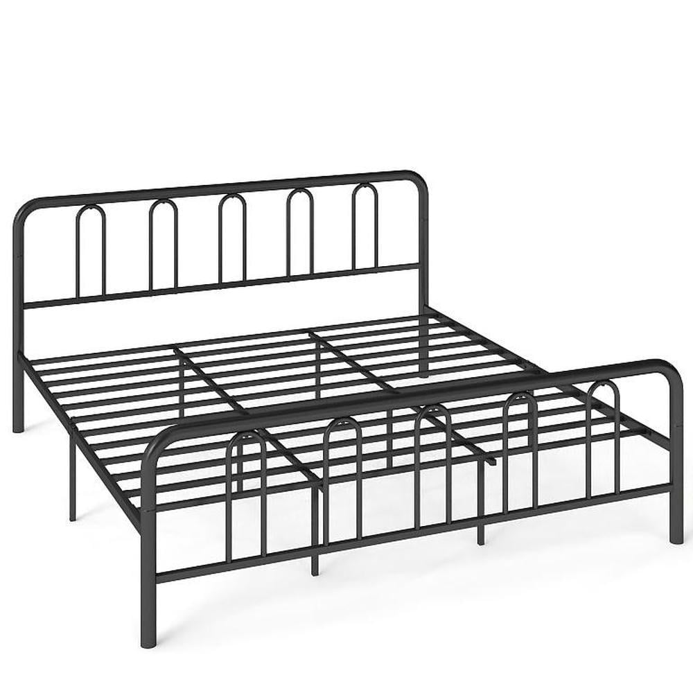 GVN King Size Metal Sturdy Bed Frame with Headboard and Footboard, Bedroom Platform Bed Frame for Apartment, Bedroom, Black
