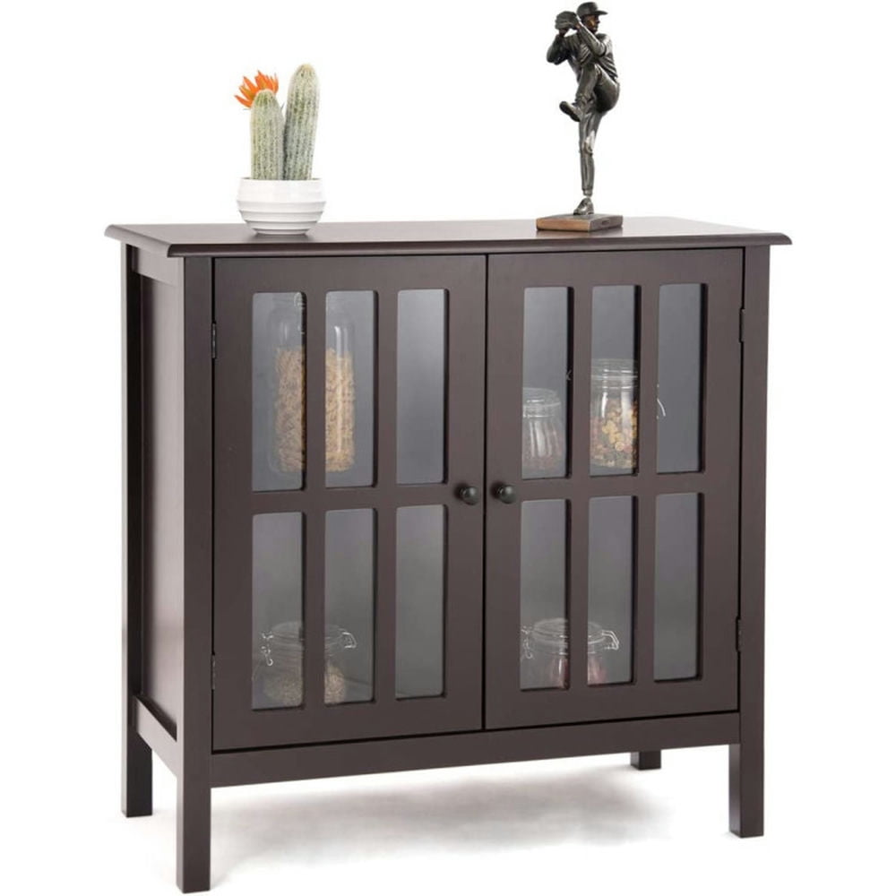 Elegant Modern Brown MDF and Glass Sideboard Storage Cabinet