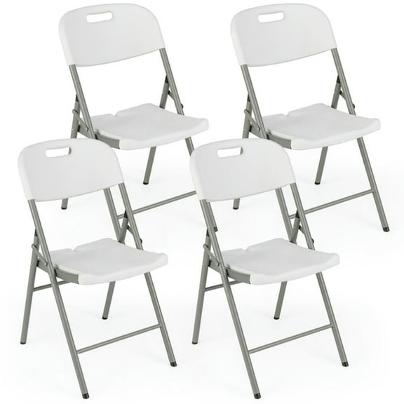 GVN Kitchen Chair, Dinner Chairs,4 Pack Folding Stackable Chairs with Metal Frame and Carrying Handle-White