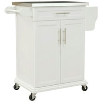 GVN Kitchen Island,Rolling Island on Wheels, Kitchen Island Cart with Drawer, Towel Rack & Stainless Steel Countertop, Cream White