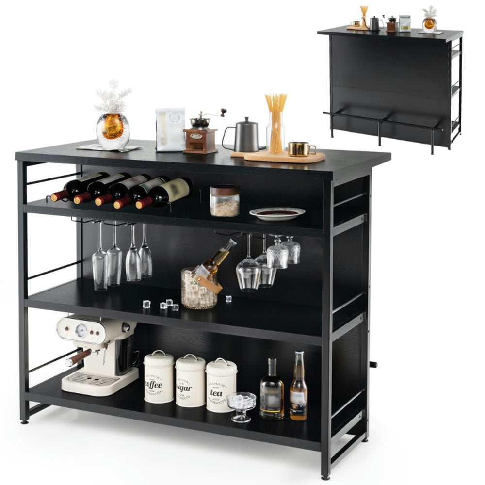 GVN Kitchen Islands & Carts,Kitchen Island with 4-Tier Storage Shelf and Long Footrest for Home-Black