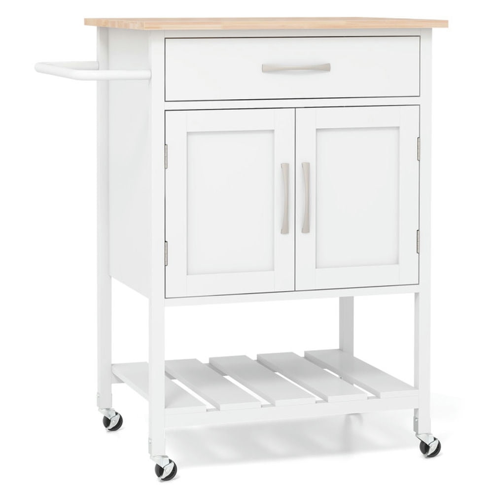 GVN Kitchen Islands Carts,Rolling Kitchen Island Cart with Drawer and Towel Rack-White