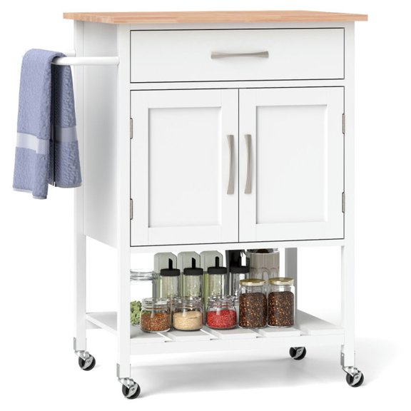 GVN Kitchen Islands & Carts,Rolling Kitchen Island Cart with Drawer and Towel Rack-White