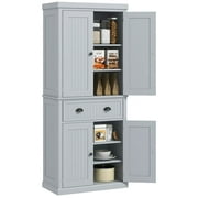 GVN Kitchen Pantry,72" Kitchen Pantry Cabinet, Freestanding Tall Storage Cabinet, Traditional Kitchen Cabinet, Gray