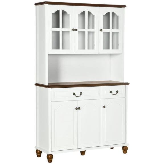 GVN Kitchen Pantry,Kitchen Buffet with Hutch 6 Door 2 Drawer Adjustable Shelves, White