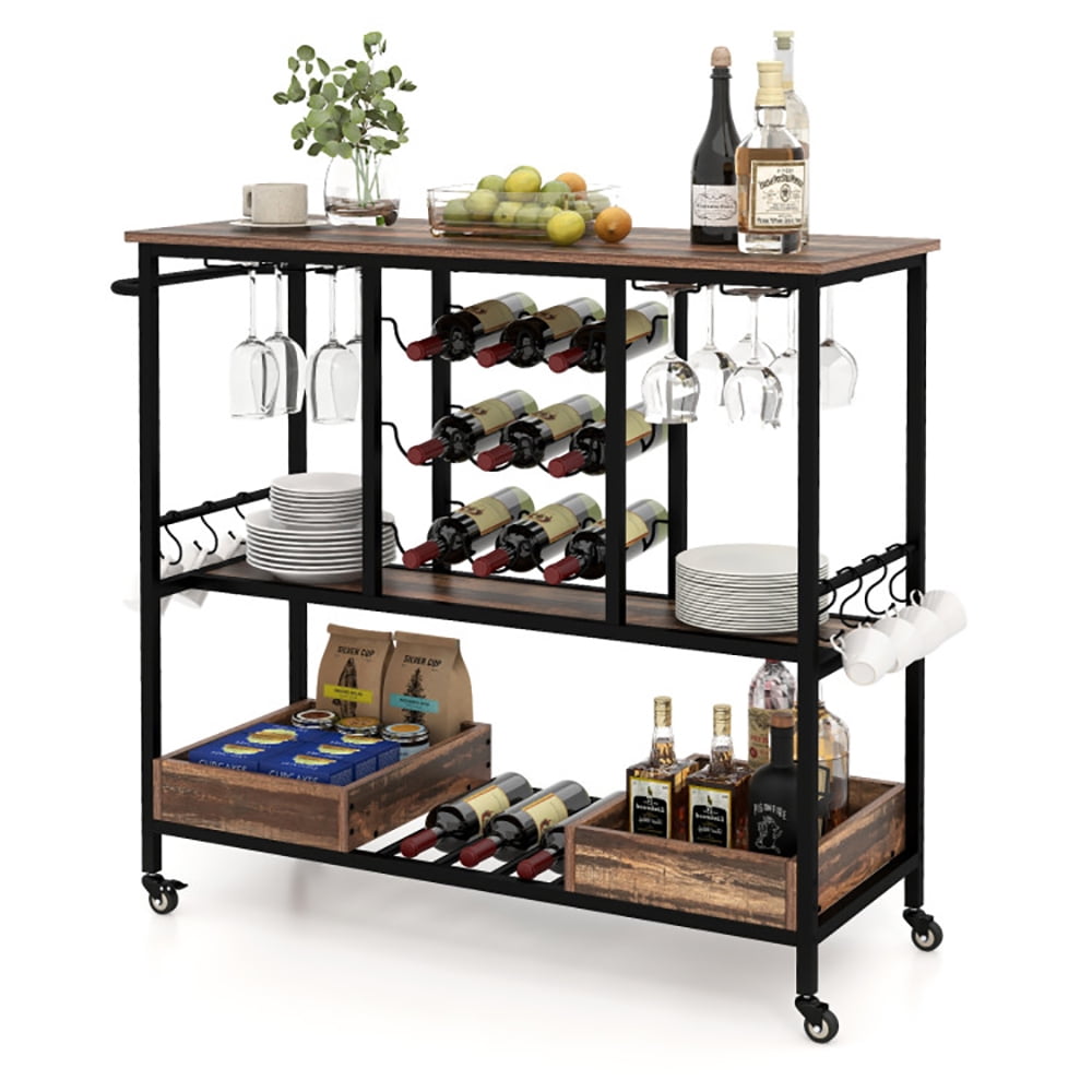 GVN Kitchen Rack Storage Shelving Organizer,3 Tiers Bar Cart on Wheels ...
