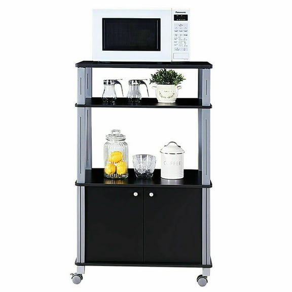 GVN Kitchen Rack Storage Shelving Organizer,Microwave Rack Stand Rolling Storage Cart-Black