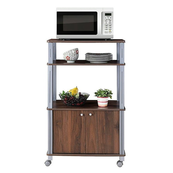 GVN Kitchen Rack Storage Shelving Organizer,Microwave Rack Stand Rolling Storage Cart-Walnut
