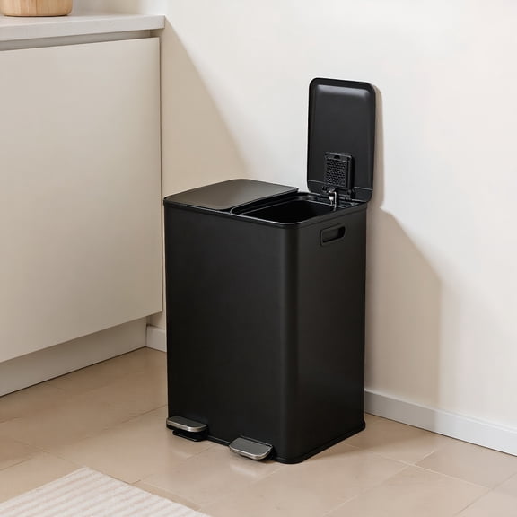 GVN Kitchen Trash Can,2 x 8 Gal Dual Compartment Trash Can-Black