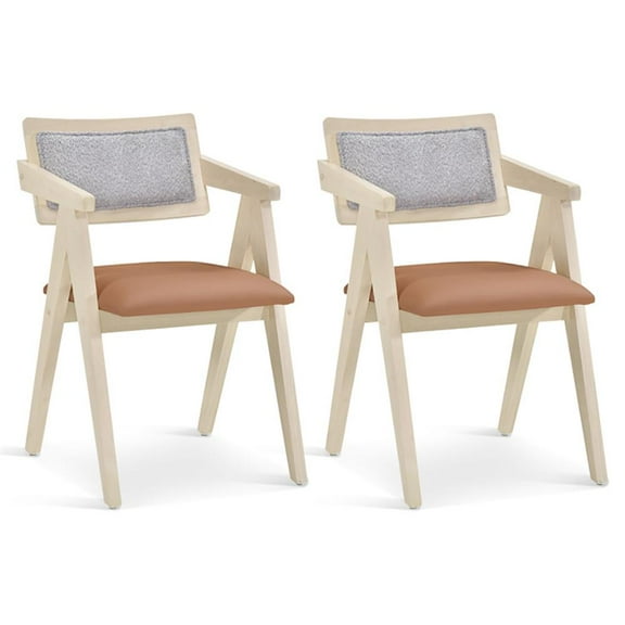 GVN Large Lazy Arm Chair, Lounge Sofa Chair,Mid Century Wooden Accent Chairs with Leathaire Seat Cushions Set of 2-Beige