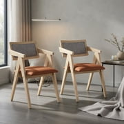GVN Large Lazy Arm Chair, Lounge Sofa Chair,Mid Century Wooden Accent Chairs with Leathaire Seat Cushions Set of 2-Beige