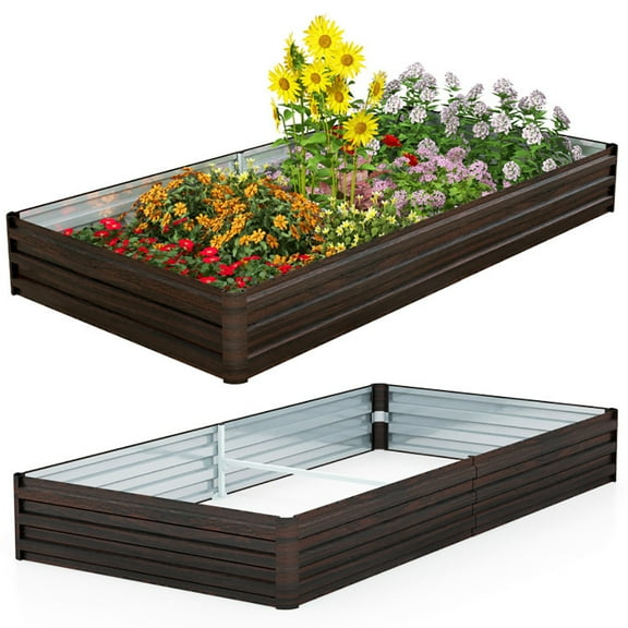 GVN Large Outdoor Metal Planter Box for Vegetable Fruit Herb Flower-Coffee, Outdoor Wooden Elevated Raised Garden Bed for Patio or Yard Gardening