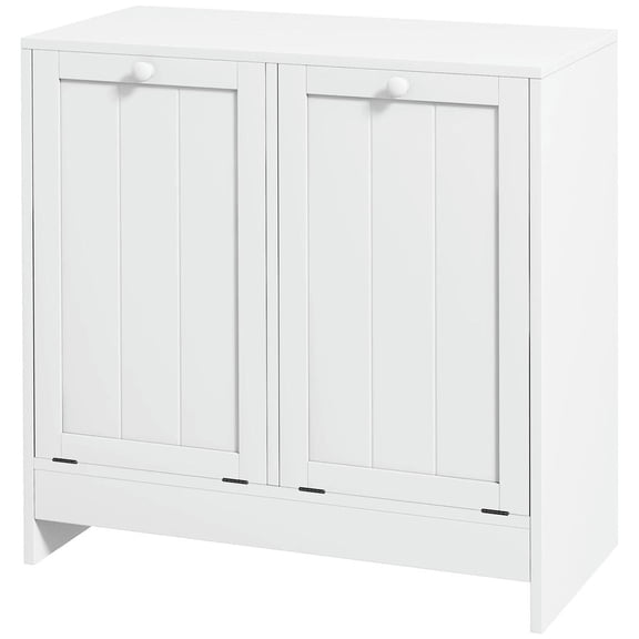 GVN Laundry Hamper, Laundry Basket,Bathroom Tilt-out Laundry Storage Cabinet with 2 Compartment Hampers, White