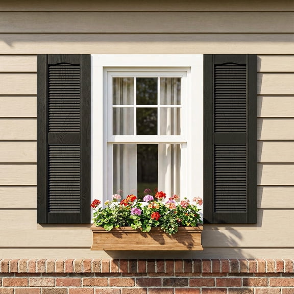 GVN Louver Shutters with Premium Board and Batten, Window Panel Shutters with Easy Mount for Farmhouse, Home Office, Living Room, Bedroom, Black(14"*31")