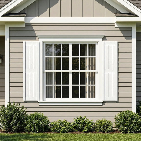 GVN Louver Shutters with Premium Board and Batten, Window Panel Shutters with Fluted Vertical Lines and Easy Mount for Farmhouse, Home Office, Living Room, Bedroom, White(14"*47")
